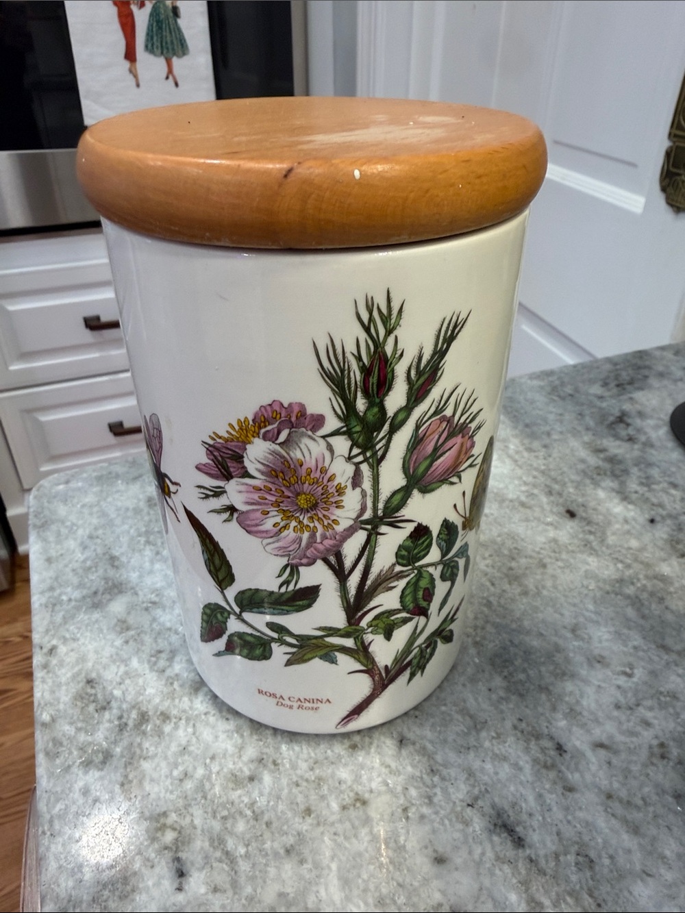 Portmeirion Botanic Garden Ceramic Canister with Wooden Lid - Pink Floral